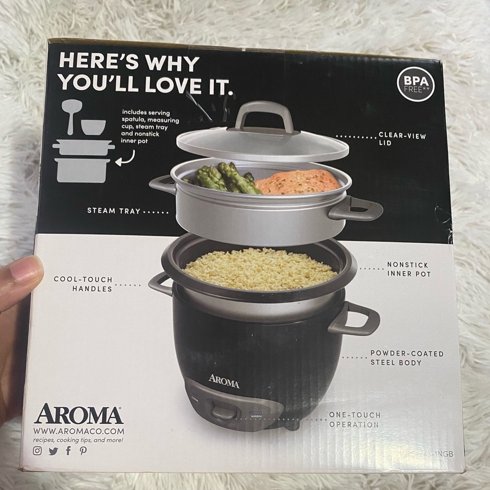 Roma Black and Silver Rice Cooker with Steam Tray